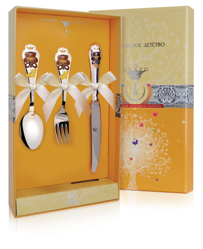 Серебряный набор детский «Мишка» 3 предмета