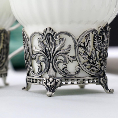 2 чашки чайные «Герб» с чернением с ложками