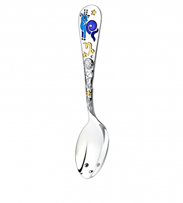 Серебряная ложка для ребенка «Зодиак-Козерог» ч/п с эмалью в футляре