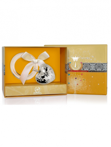 Серебряная погремушка «Сердце с цветами» на кольце