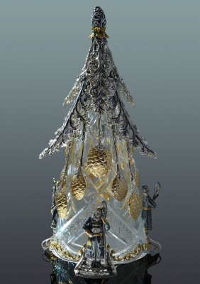 Набор чайных и кофейных ложек с подставкой «Ель» из серебра