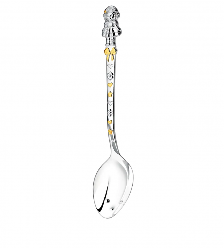 Серебряная детская ложка DODO "Кукла с бантами" с частичной позолотой