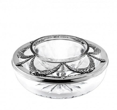 Серебряная икорница «Триумфальная» с ложкой в футляре