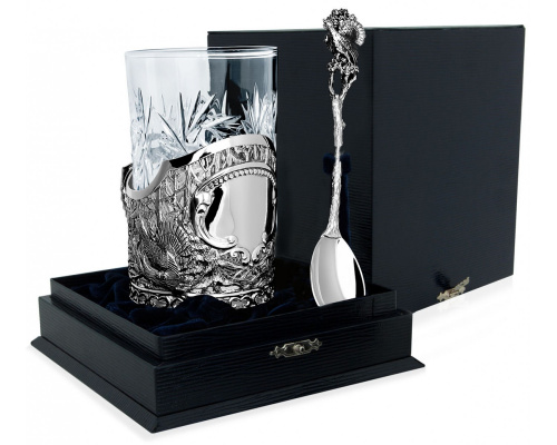 Серебряный подстаканник «Глухарь» с ложкой