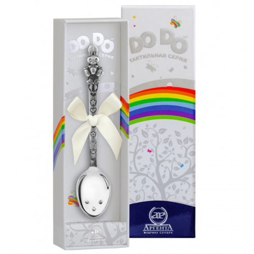 Серебряная детская тактильная ложка DoDo «Зайка» с чернением