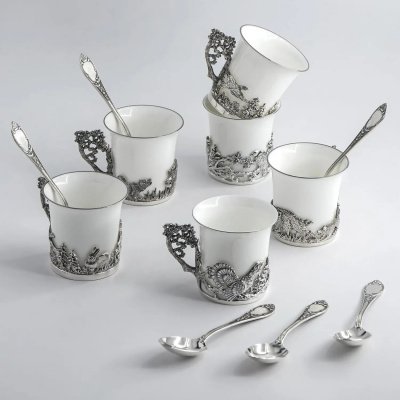 Набор «Охота» 6 кофейных чашек и ложек Набор «Охота» 6 кофейных чашек и ложек