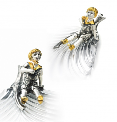 Закусочная тарелочка «Мальчик с цветами» серебро и хрусталь