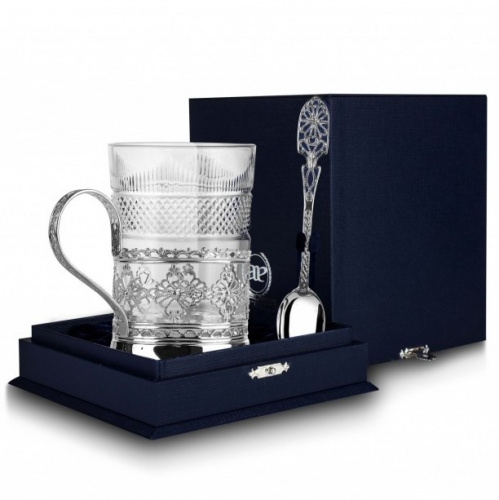 Серебряный подстаканник «Ажур» литой с ложкой