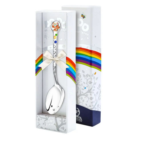 Серебряная ложка для ребенка DO-DO «Котенок» с рыжей эмалью