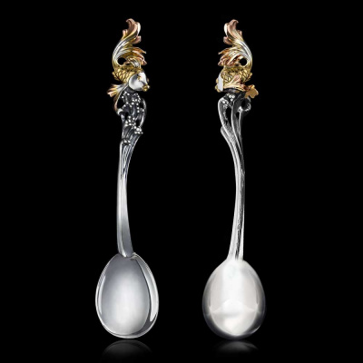 Серебряная чайная ложка «Золотая рыбка»