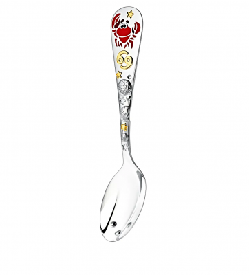 Серебряная ложка для ребенка «Зодиак-Рак» ч/п с эмалью в футляре