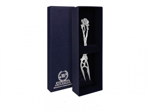 Вилка из серебра для лимона «Чертополох» с чернением