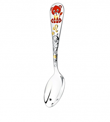 Серебряная ложка для ребенка «Зодиак-Лев» ч/п с эмалью в футляре