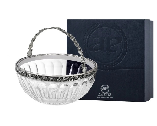 Серебряная конфетница с ручкой с чернением