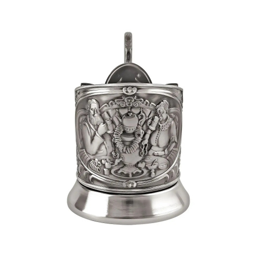 Подстаканник «Русское чаепитие» никелированный с чернением