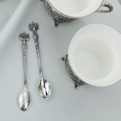 Набор чайная серебряная пара «Герб» с сахарницей