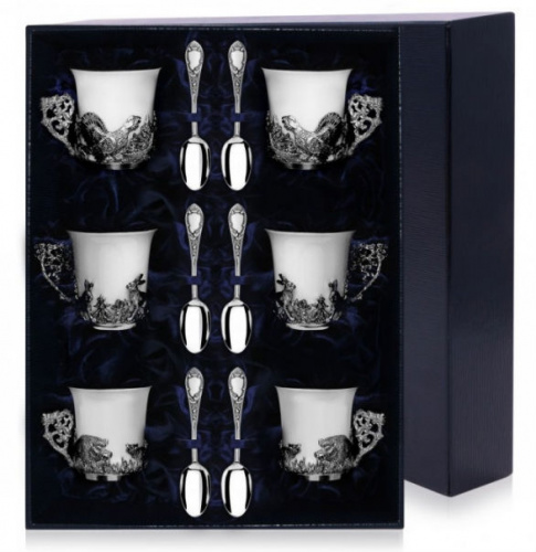 Набор «Охота» 6 кофейных чашек и ложек