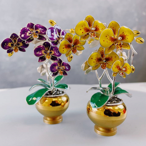 Сувенир «Орхидея» серебро и эмаль