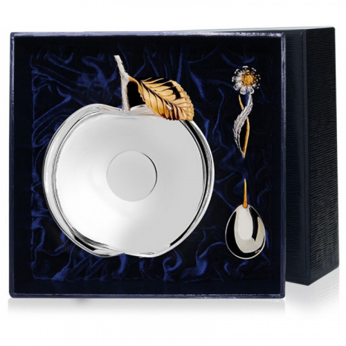 Серебряный набор «Яблоневый сад» с позолотой