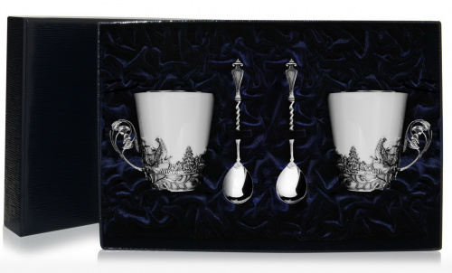 Набор серебряная чайная пара «Тетерев» с ложками