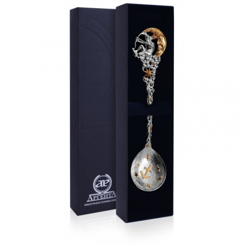 Ложка серебряная «Зодиак Стрелец» с позолотой в футляре