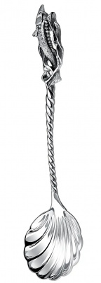 Серебряная икорница «Осетр» с ложкой в футляре