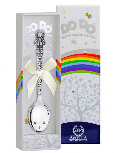 Серебряная детская ложка DODO "Кукла с бантами" с чернением