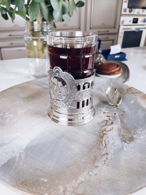 Серебряный подстаканник «Мосты Петербурга» с ложкой в футляре