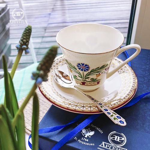 Чайная ложка серебряная «Лето-Василек» с эмалью