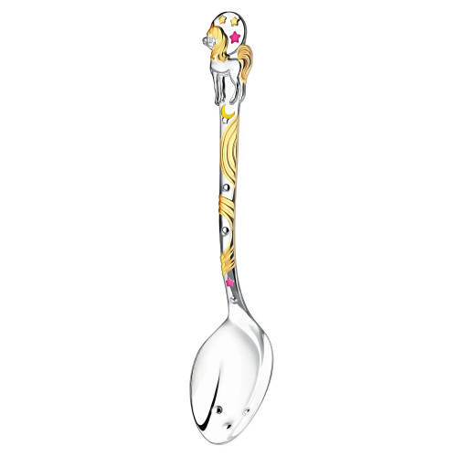Детская серебряная ложка DODO «Единорог» с розовой эмалью и позолотой