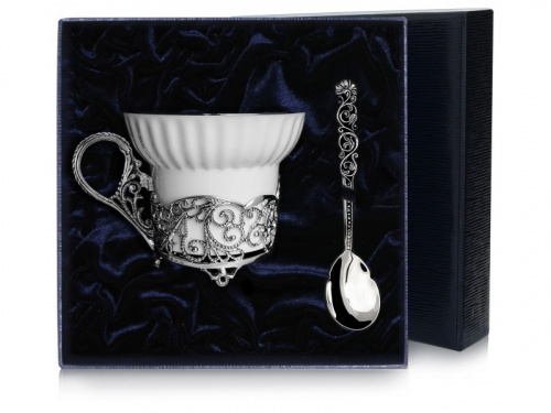 Чашка чайная «Кружевные узоры» с ложкой